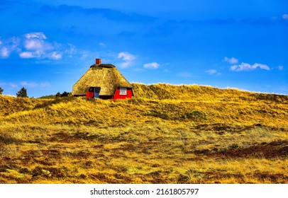 Fabulous hut on the hill. Fairytale hut. Hut in field. Rural hut