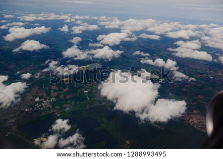 Fabulous panoramic view from airplane, Germany, flying airplane.