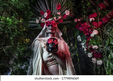 Fabulous Stylization Of Santa Muerte - Holy Death - Modern Religious Cult. Concept Art Fairy Tale Photo.