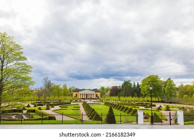 Fabulous view of green park area of Botanical garden of Uppsala,  Sweden. Uppsala. 06.11.2022.
