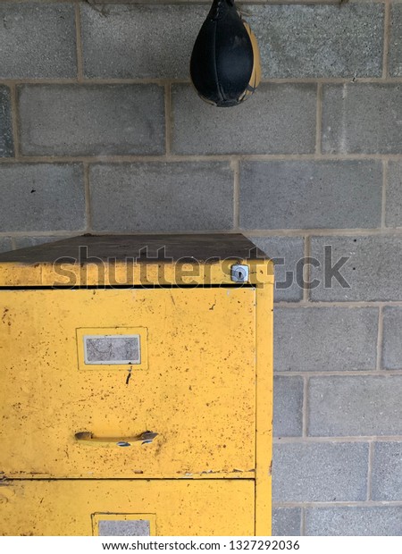 Fabulous Vintage Yellow Filing Cabinet Sits Stock Photo Edit Now