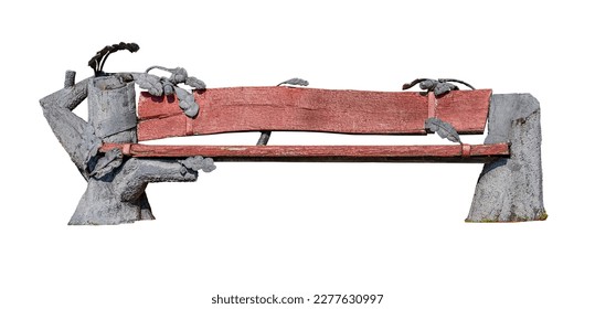 A fabulous wooden and metal bench for relaxing in a city park on a summer sunny day closeup isolated on white background - Shutterstock ID 2277630997