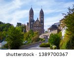 Facade of the Abbey of St. Maurice and St. Maurus of Clervaux (Clervaux Abbey) in Clervaux, Luxembourg.