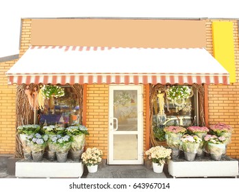 Facade Of Beautiful Flower Shop On Sunny Day