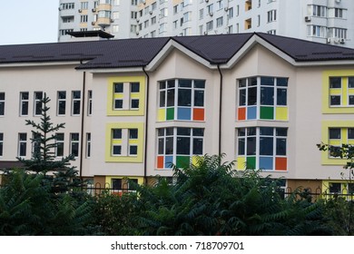 The facade of a building.
