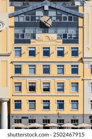 Facade building with clock front view