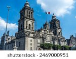 Facade of the cathedral in central Mexico City, Mexico, North America