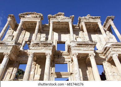 The facade of Celsius Library, third biggest library in the ancient world (Ephesus, Turkey).