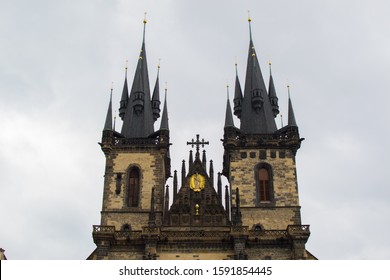Facade of the Church of Mother of God before Týn (Tyn Church) in Old Town Square (Staroměstské náměstí) in Prague, Czech Republic