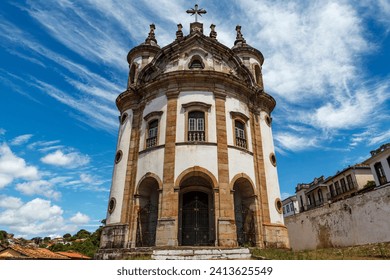 Facade of the church of Our Lady of the Rosary of Black Men in Ouro Prero, Minas Gerais, Brazil, South America - Powered by Shutterstock