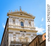 Facade of the Church of Santi Domenico e Sisto (Saints Dominic and Sixtus). Historic center of ancient Rome. Details, view, architecture and embellishments.Rome, Italy
