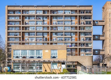 Facade Of Council Housing Flats In Brownfield, East London