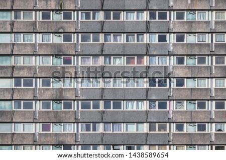 Facade of a council housing tower block Agar Grove estate in London