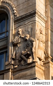 Facade Decorations Of The Hungarian National Bank’s Building, Budapest, Hungary.