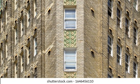 Facade Detail Of An Art Deco Style Building In Sydney, Australia.