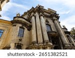 Facade of Dominican church in old Lviv Ukraine