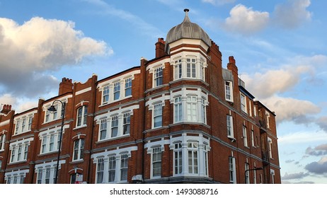 Facade Of English Row Terrace Houses With Edwardian Architecture On Muswell Hill, London