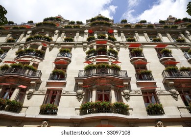 The Facade Of The Expensive Hotel Plaza Athenee - Paris, France.