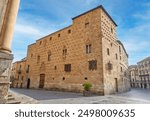 Facade of the famous 16th century Casa de las Conchas in the old town of Salamanca, in Castile and Leon, Spain