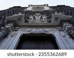 Facade of famous Chiesa del Gesù Nuovo catholic church in Italian town of Naples