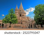 Facade of Fishing Bastion in Budapest at summer day