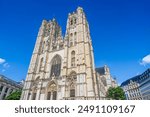Facade of the gothic cathedral of Brussels, St. Michael and St. Gudula Cathedral in Brussels, Belgium