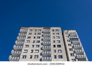 Facade of Great Panel type of apartment building in Goclaw area of Warsaw, Poland