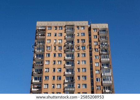 Facade of Great Panel type of apartment building in Goclaw area of Warsaw, Poland
