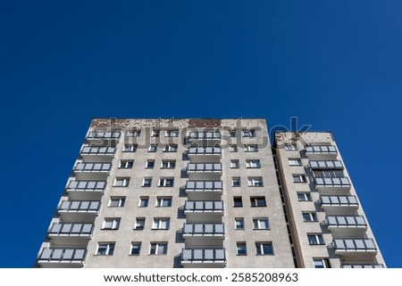 Facade of Great Panel type of apartment building in Goclaw area of Warsaw, Poland