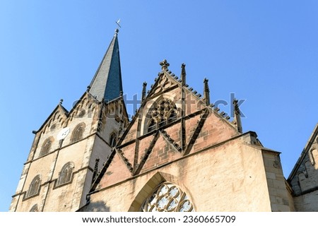 Facade of the Herford Minster Church is a late Romanesque hall church that was built around 1220–1250 for the Herford Abbey. It is one of the earliest hall churches in Germany