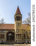 Facade of the historic Orton Hall built in 1893 and now an iconic symbol of Ohio State University in Columbus, OH