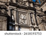 Facade of the historical Metropolitan Cathedral of Mexico City built between 1573 and 1813. Metropolitan Cathedral of the Assumption of the Most Blessed Virgin Mary into Heaven.