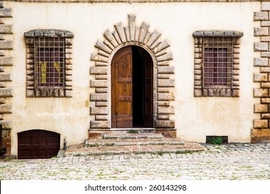 Facade Of The House - Door And Windows - In The Medival Tuscany Town