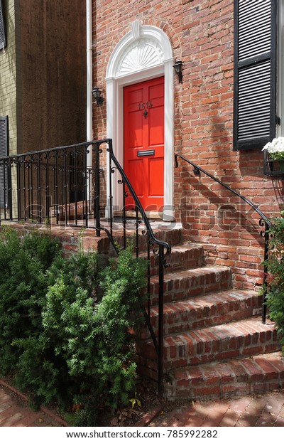 Facade Houses Stairs Windows Black Shutters Royalty Free Stock Image