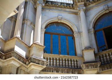 Facade inside the hall with broken windows Loggia Heraklion Greece