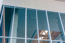 Facade Large Windows Of Modern Business Office Building In Metropolitan. Hall Shopping Mall Glass Window Design