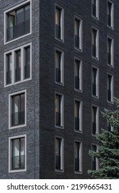 Facade Lined With Clinker Brick Of Low-rise Luxury House .