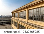 Facade of Lingotto, the former FIAT factory building in Turin, Piedmont, Italy, Europe