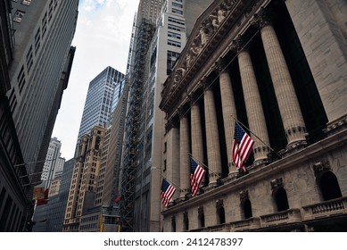 The Facade of New York Stock Exchange Building on Broad Street in Manhattan Financial District - Powered by Shutterstock