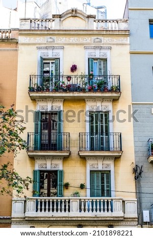 Facade of an old apartment building in the Eixample, Barcelona, Catalonia, Spain, Europe