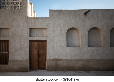 Facade of an old Arabic house. Old arabian architecture.