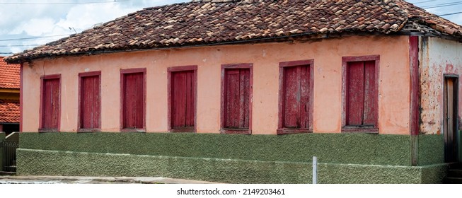 Facade Of Old Colonial Mansion In Minas Gerais, Interior Of Brazil