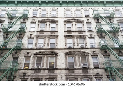 Facade of an old downtown apartment building.