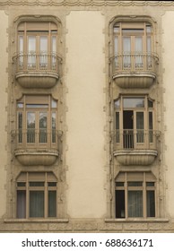 The facade of an old European building with window and balcony in the style of art nouveau. Budapest, Hungary - Shutterstock ID 688636171