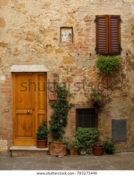 Facade Old House Pienza Windows Flowers Stock Photo Edit Now