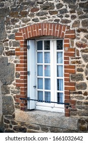 The Facade Of Old House. Window Close Up
