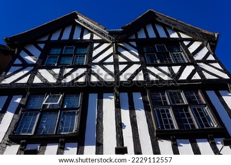 The facade of an old timber frame building