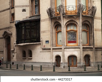 Facade Of One Of The Brussels Buildings In Art Nouveau Style