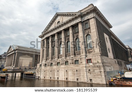 Facade of the Pergammonmuseum in Berlin. The Pergammon Museum holds a world exhibition of Greek, Roman, Babilonian and Oriental art.