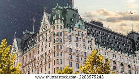 Facade of the Plaza Hotel in New York next to Central Park